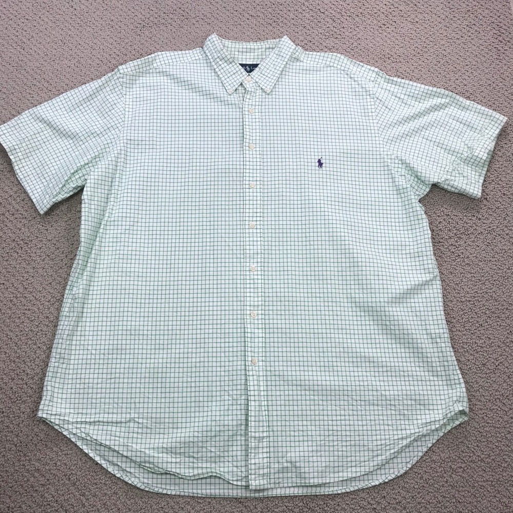 Polo Ralph Lauren Shirt 2XLT Tall Mens Green White Check Tattersall Cotton Pony - Picture 2 of 7